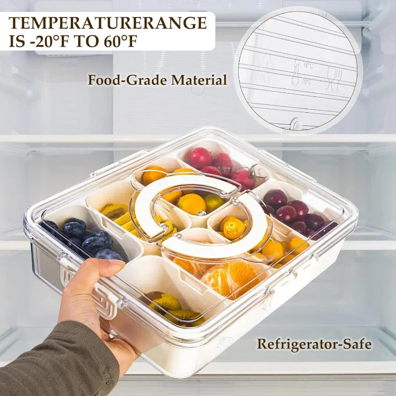8 Grid Divided Serving Snack Platter Organizer with Lid Handle
