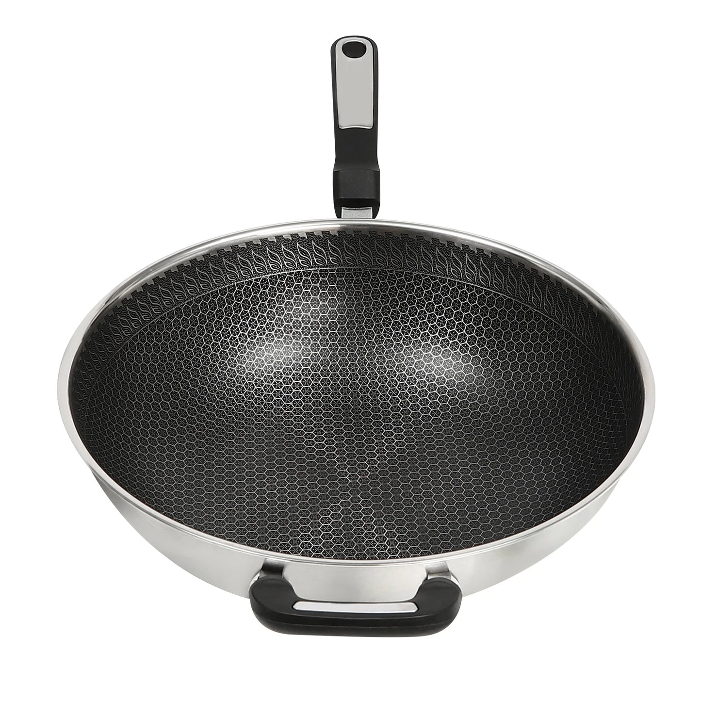 32cm Stainless Steel Wok with Honeycomb Coating for Cooking