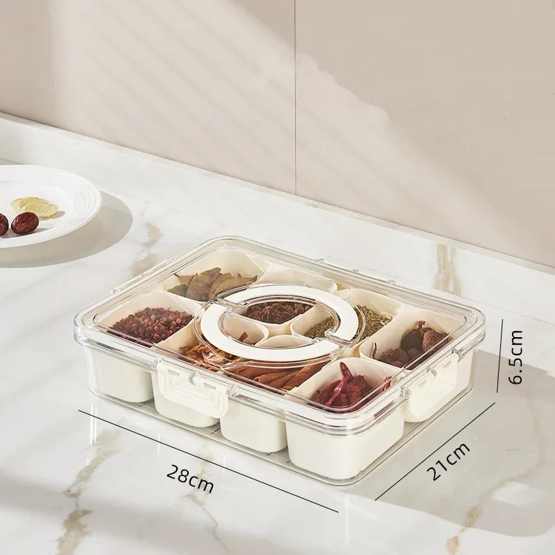 8 Grid Divided Serving Snack Platter Organizer with Lid Handle