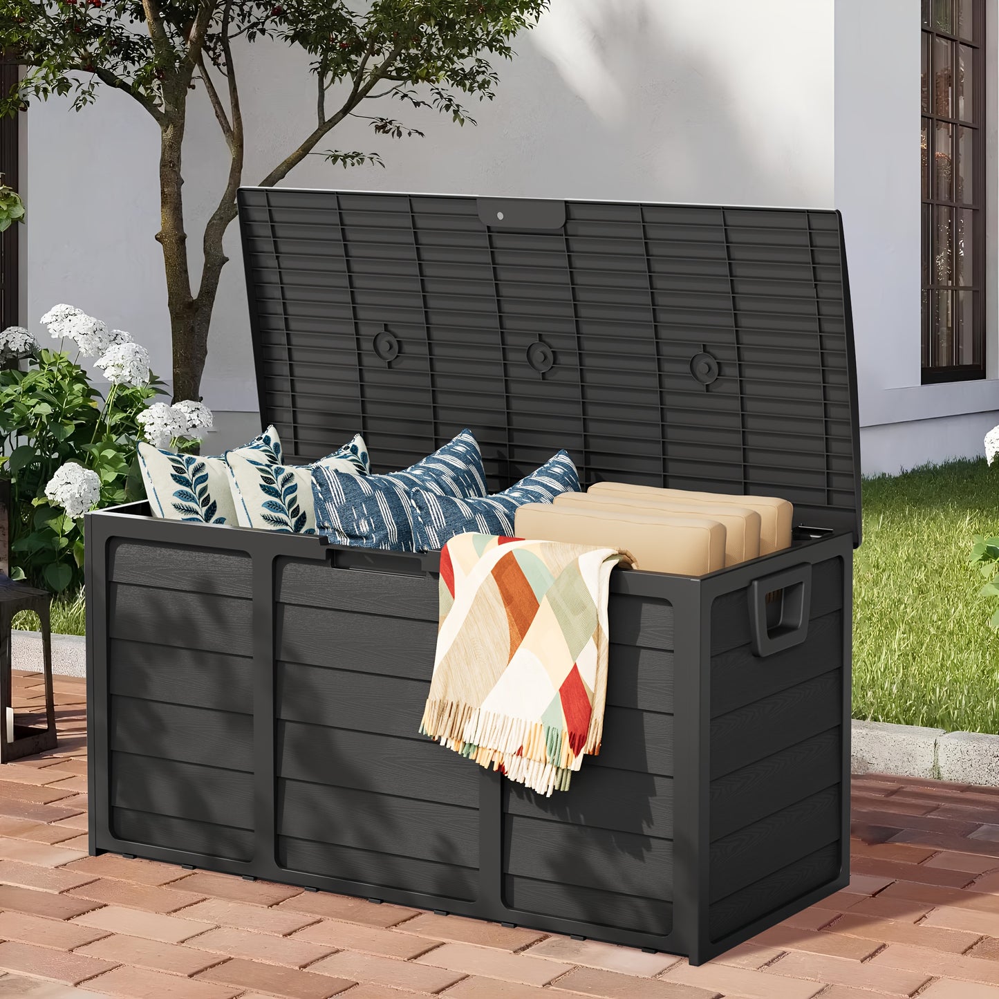 75 Gallon Resin Outdoor Storage Box With Handles Deck Box