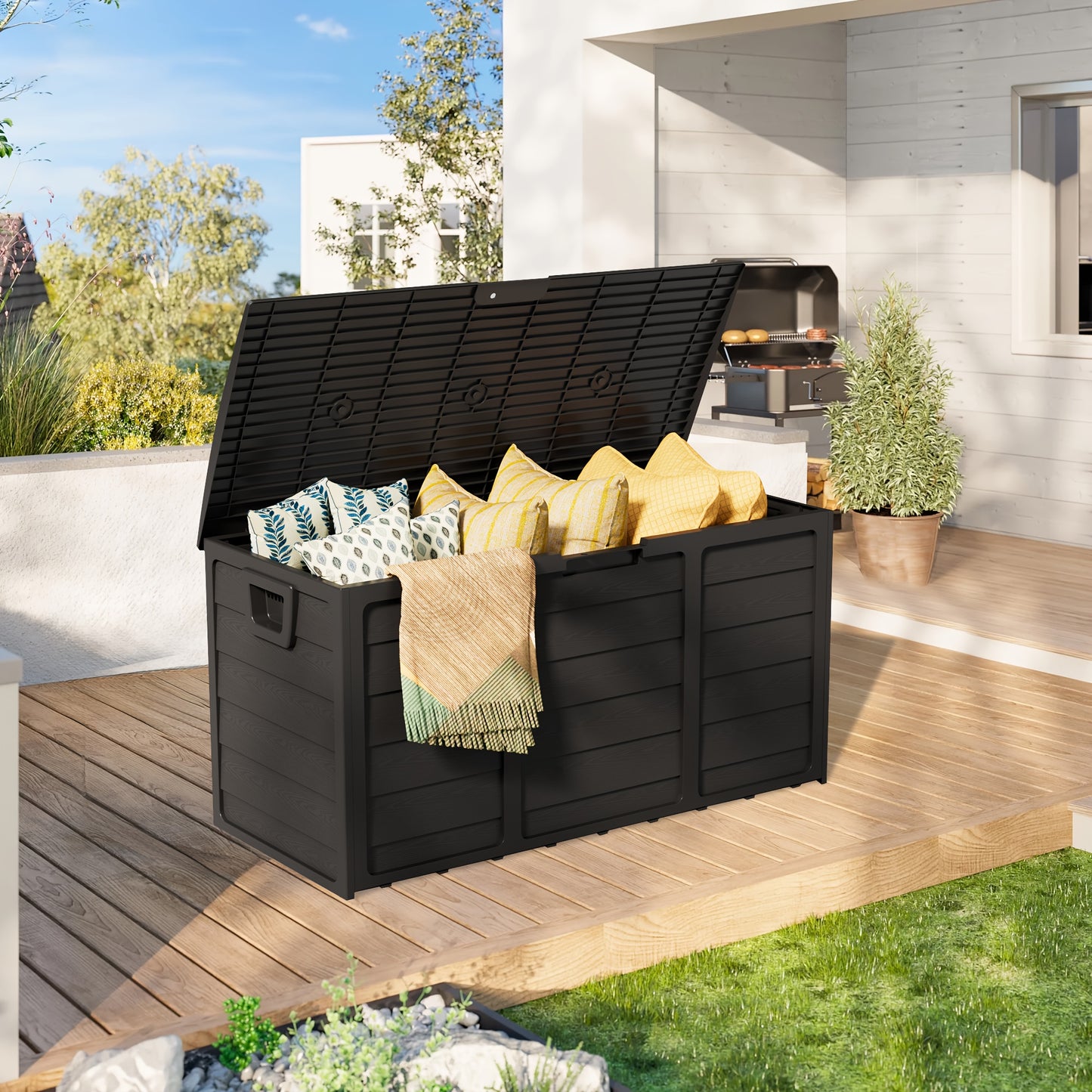 75 Gallon Resin Outdoor Storage Box With Handles Deck Box