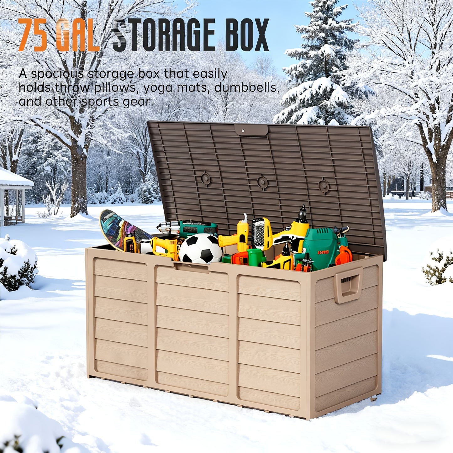 75 Gallon Resin Outdoor Storage Box With Handles Deck Box