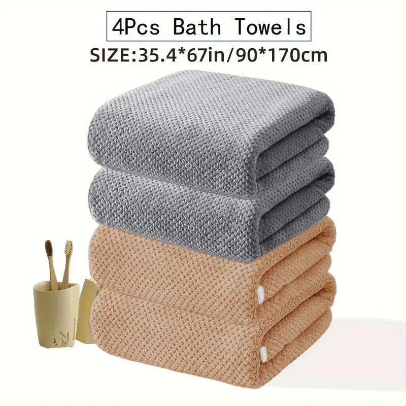 4 Piece Oversized Bath Towel Set 90x180cm Soft And Highly Absorbent Polyester