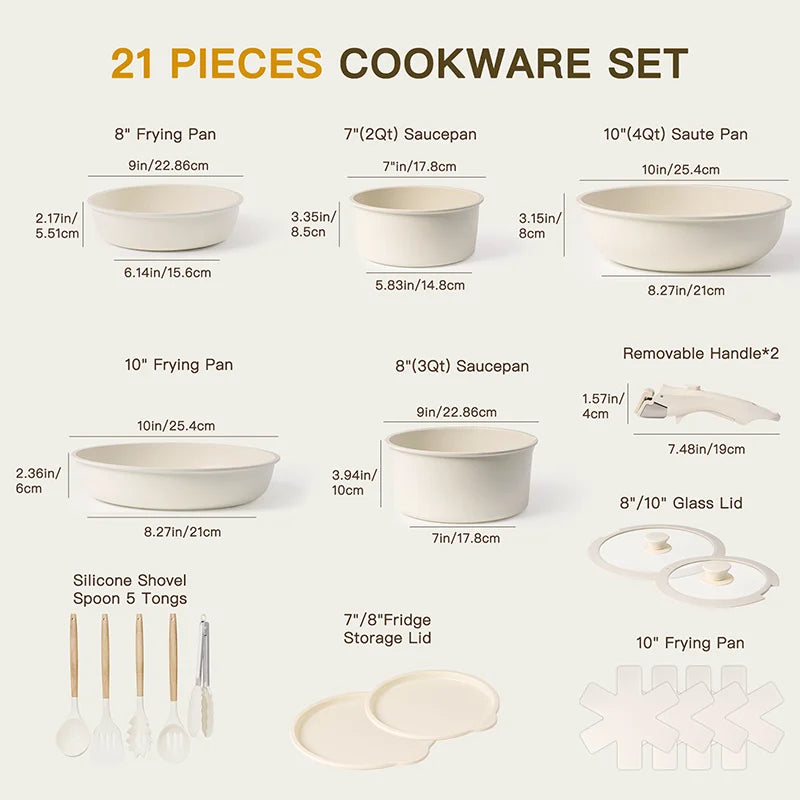Astercook 21 Piece Ceramic Cookware Set Sensor Handles