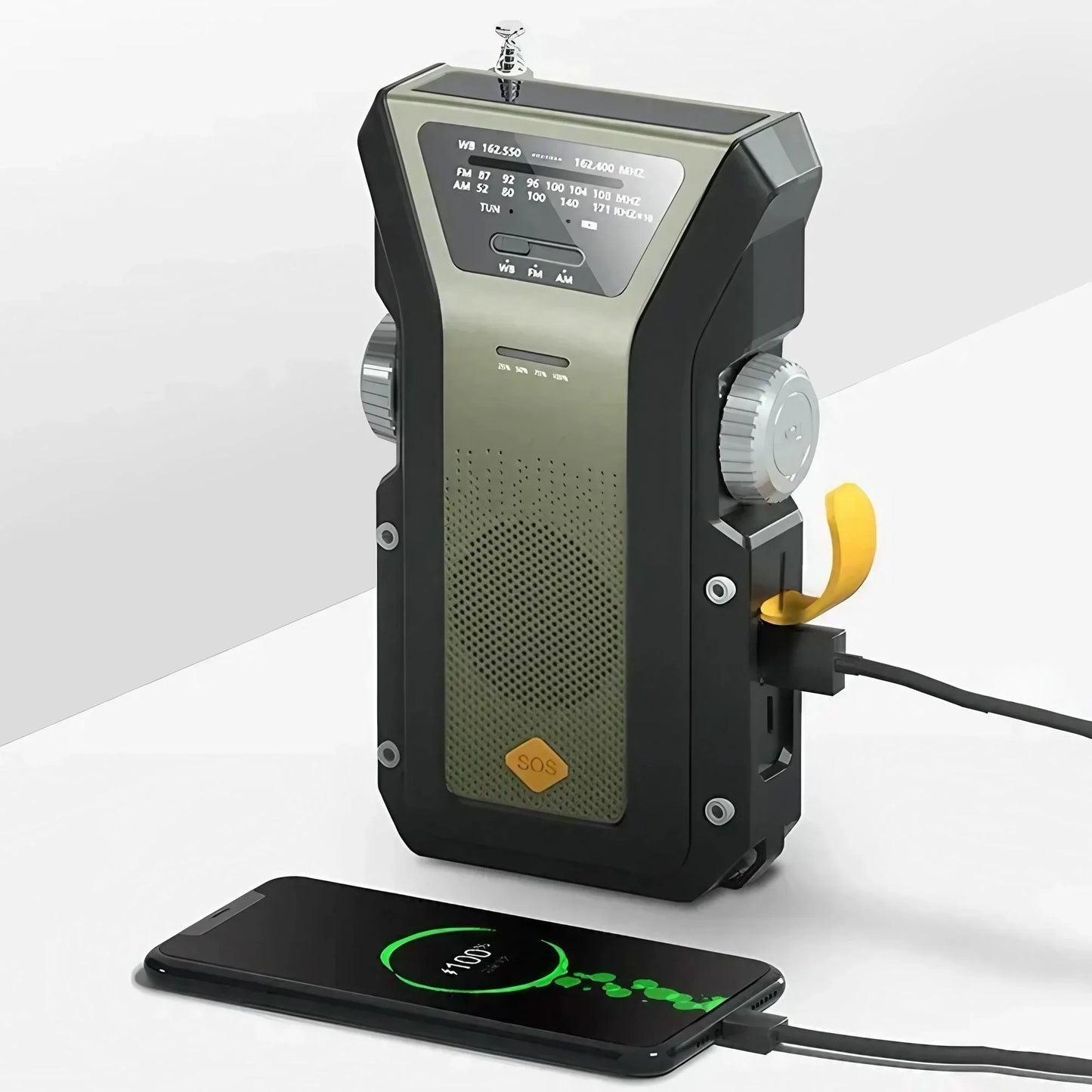 Emergency Weather Radio Multifunctional FM AM WB Hand Crank Solar USB Charging 2000mAh Power Bank LED Flashlight