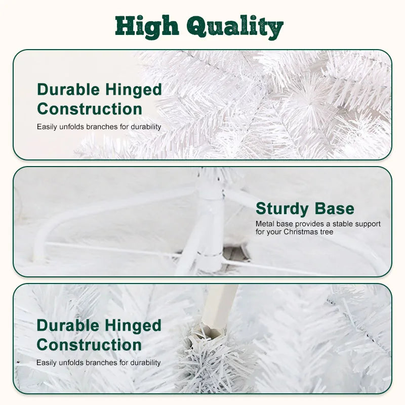 7 Foot White Christmas Tree With Sturdy Metal Base And Fluffy PVC 1000 Branches For A Full Festive Look