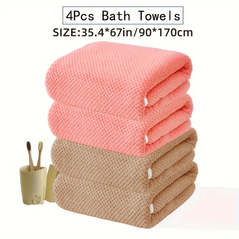 4 Piece Oversized Bath Towel Set 90x180cm Soft And Highly Absorbent Polyester