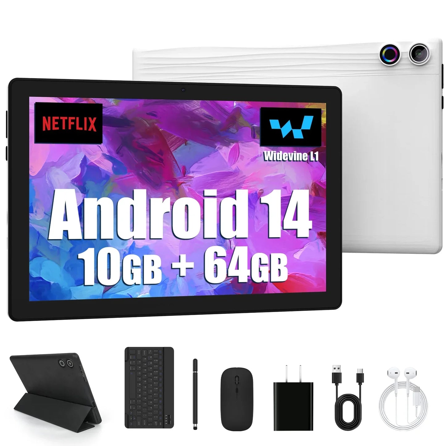 Android 14 10 Inch Tablet A523 Octa Core 8GB RAM 64GB ROM Face Unlocked Black with Keyboard and Mouse Set