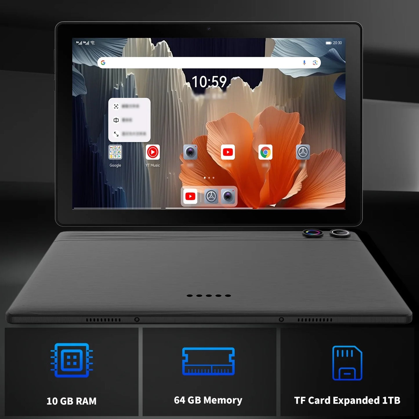 Android 14 10 Inch Tablet A523 Octa Core 8GB RAM 64GB ROM Face Unlocked Black with Keyboard and Mouse Set