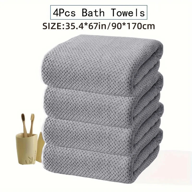 4 Piece Oversized Bath Towel Set 90x180cm Soft And Highly Absorbent Polyester