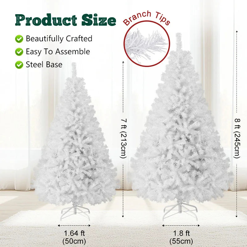 7 Foot White Christmas Tree With Sturdy Metal Base And Fluffy PVC 1000 Branches For A Full Festive Look