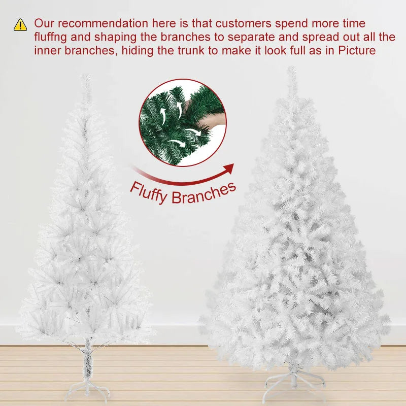 7 Foot White Christmas Tree With Sturdy Metal Base And Fluffy PVC 1000 Branches For A Full Festive Look