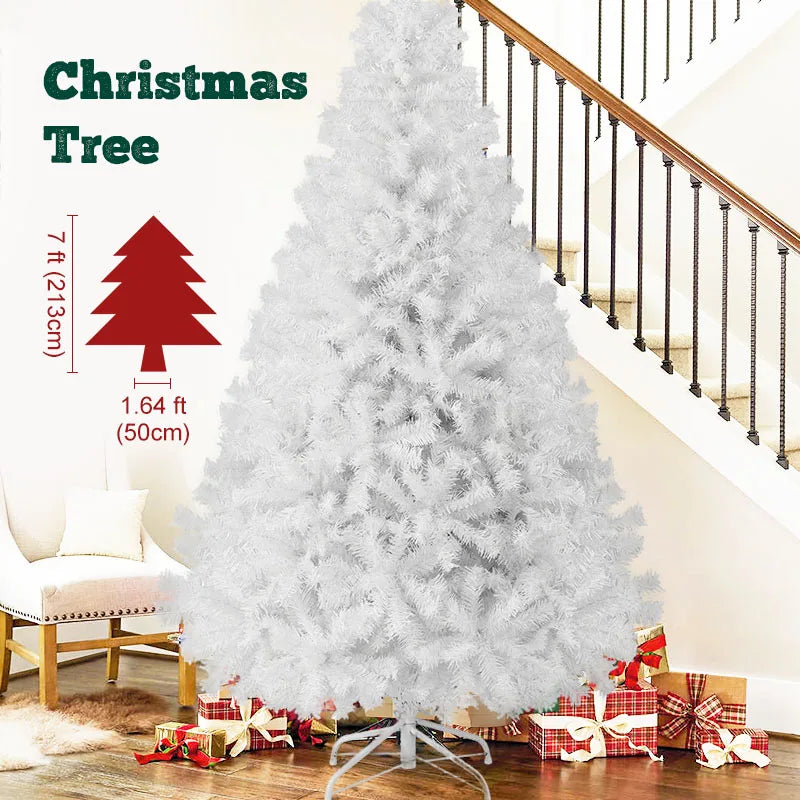 7 Foot White Christmas Tree With Sturdy Metal Base And Fluffy PVC 1000 Branches For A Full Festive Look