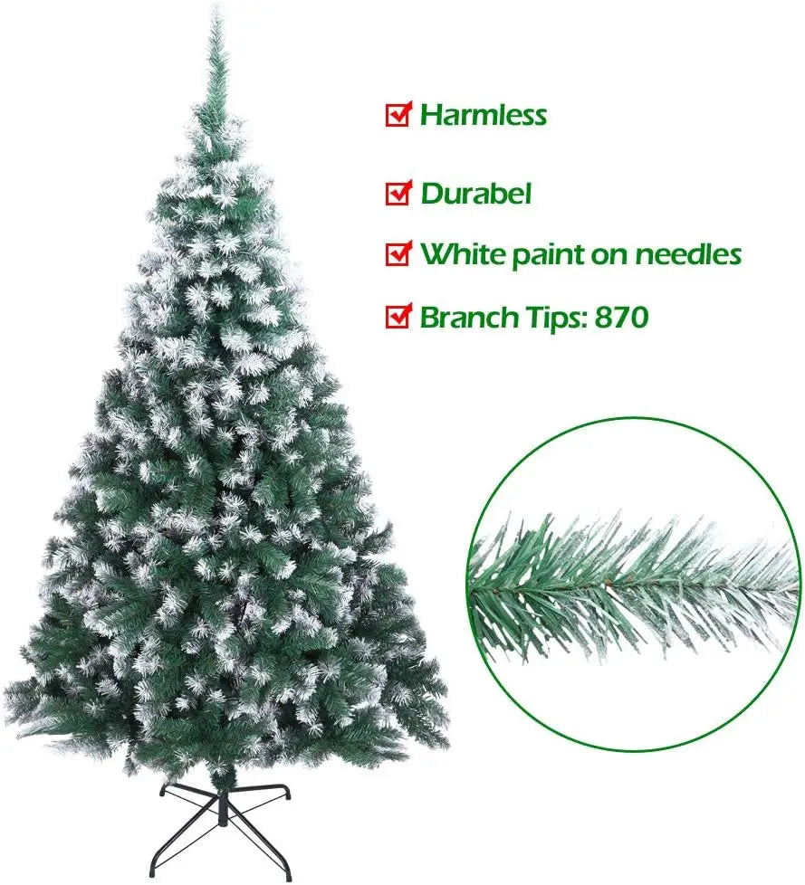 8 Foot Artificial Christmas Tree With Snow Flocked Branches 1300 Tips Foldable Metal Stand