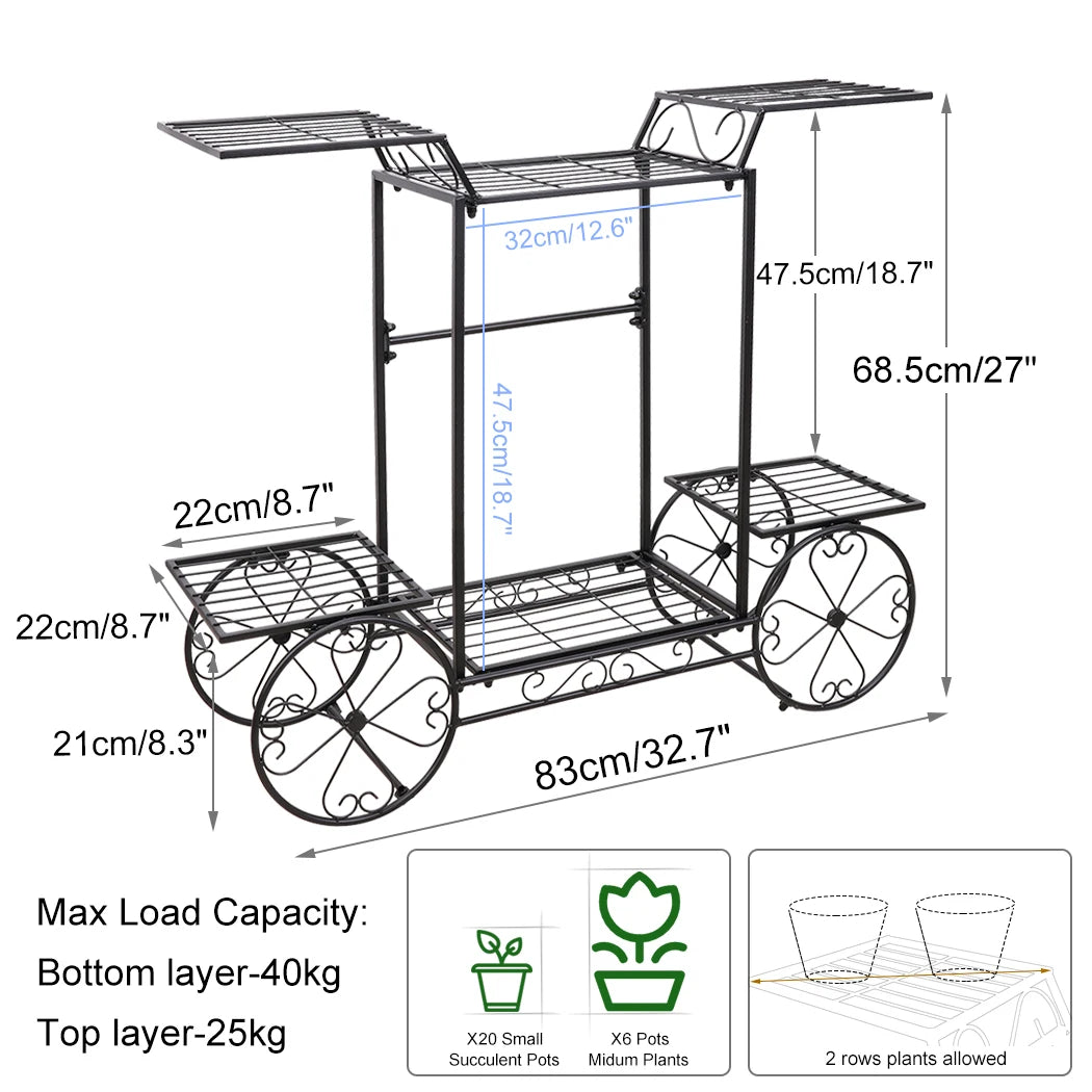 Large Metal Plant Stand Indoor Six Tier Garden Cart Plant Holder Wrought Iron