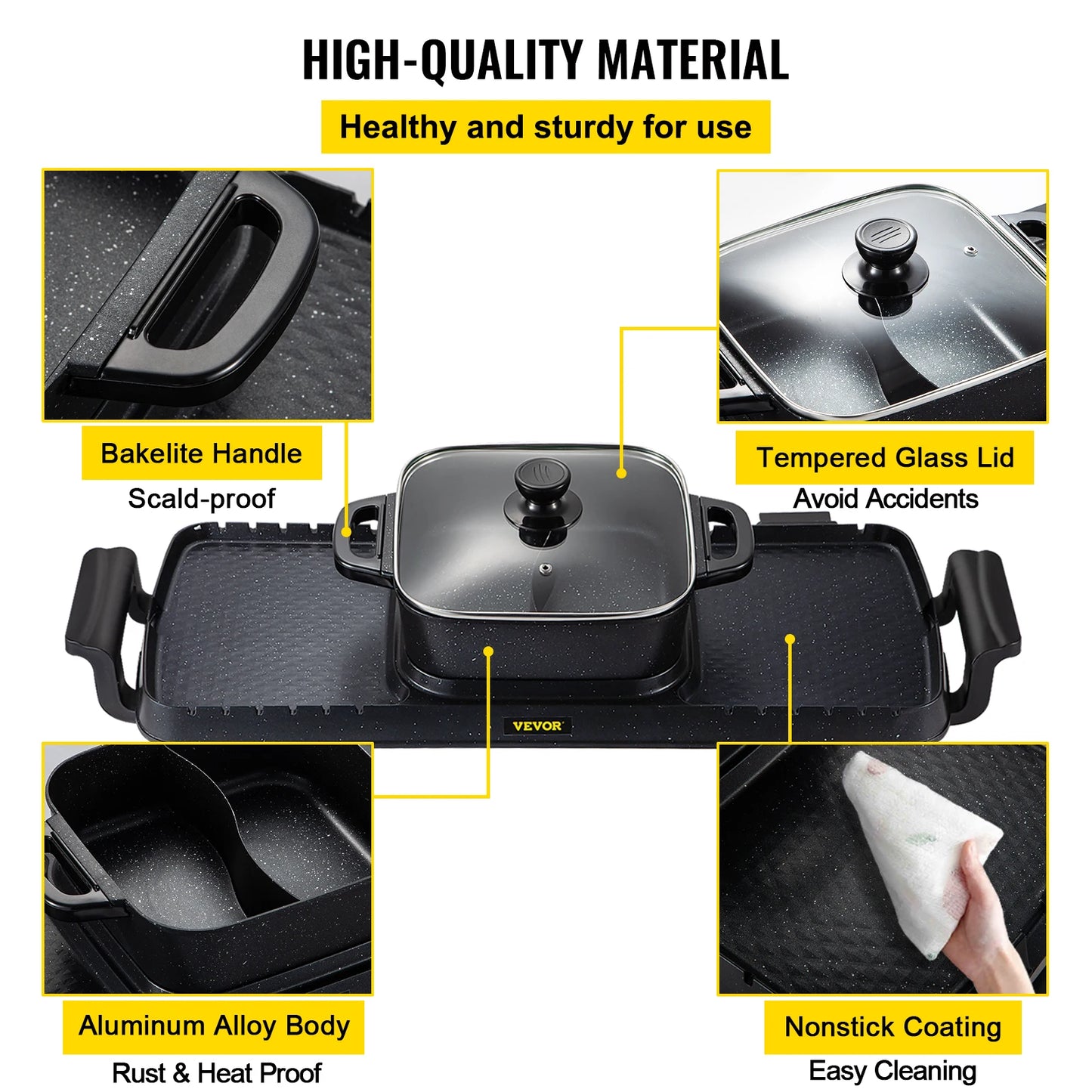 2 In 1 Electric BBQ Pan Grill And Hot Pot 2400W Smokeless