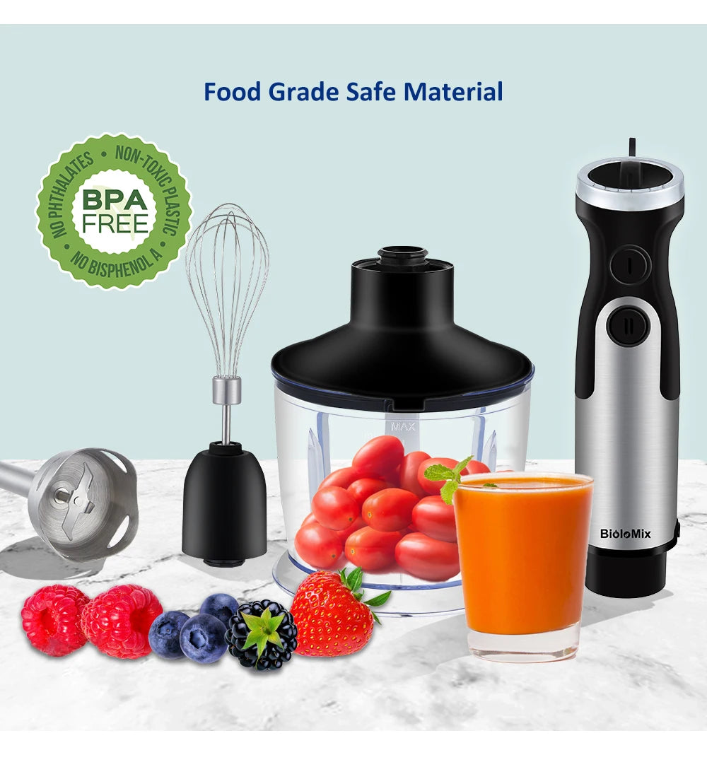 1200W 5-in-1 Immersion Hand Stick Blender Mixer Vegetable Meat Grinder 800ml Chopper Whisk 600ml Smoothie Cup