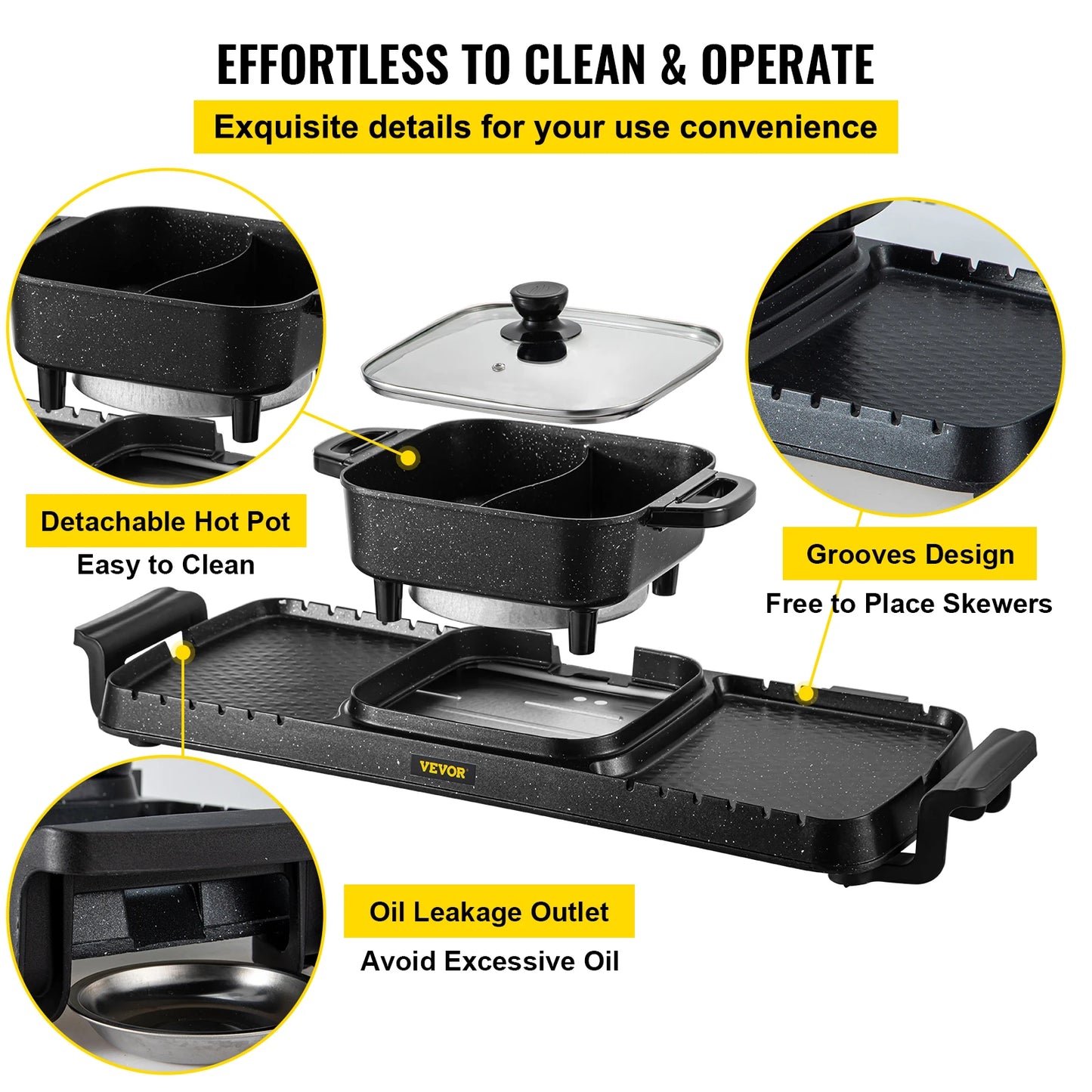 2 In 1 Electric BBQ Pan Grill And Hot Pot 2400W Smokeless