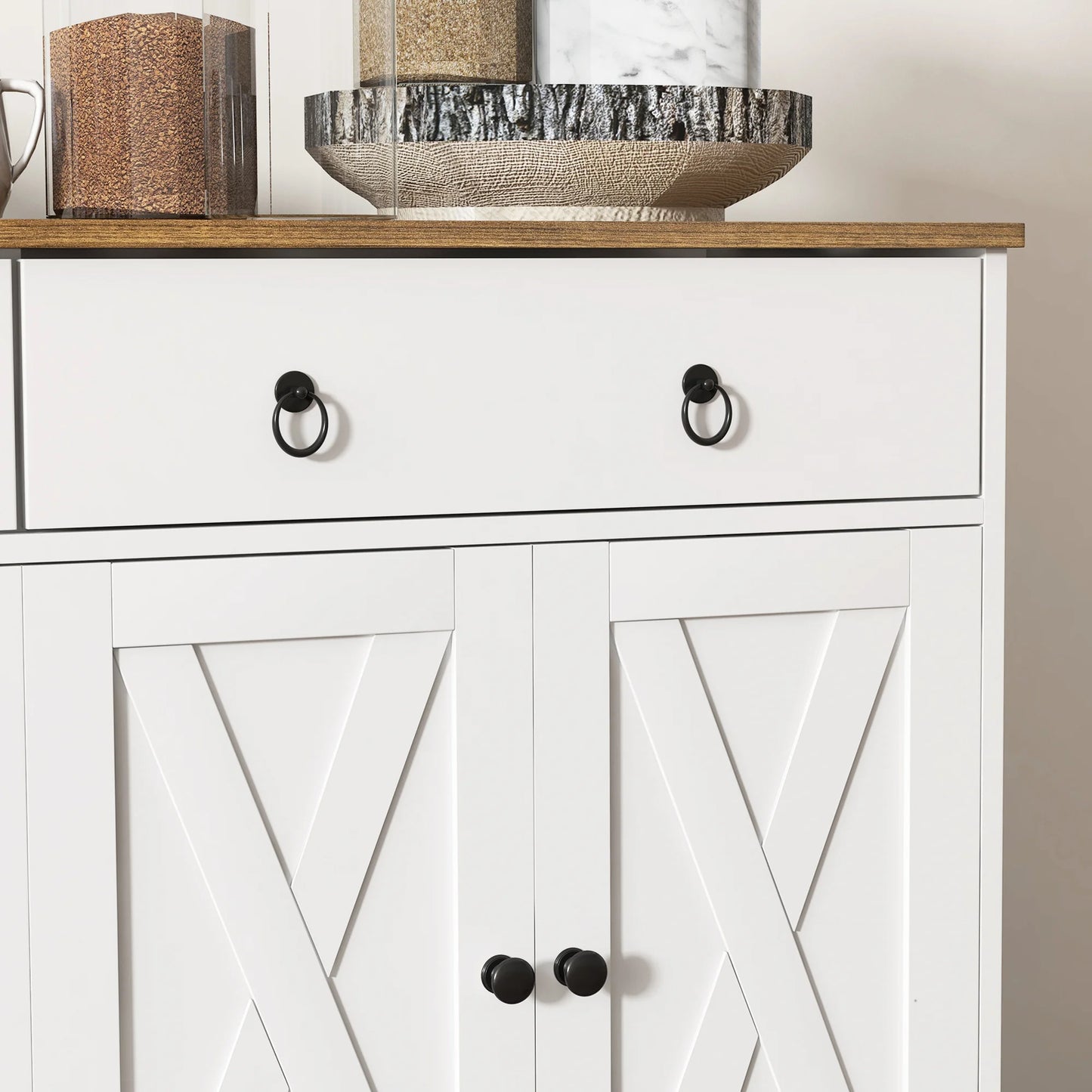 Kitchen Sideboard Buffet Cabinet With Barn Doors Adjustable Shelf Modern Design