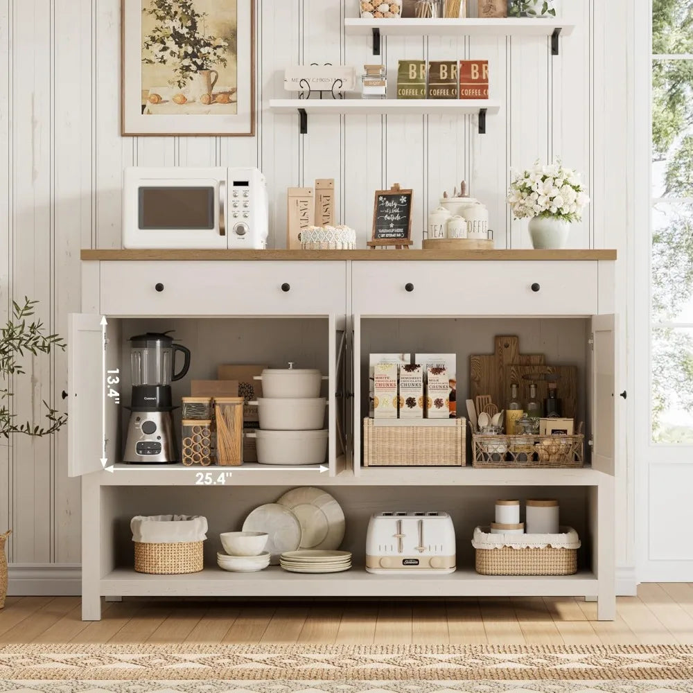 55 Inch Buffet Sideboard Cabinet with Storage Coffee Bar Featuring 2 Drawers and Doors Storage Cabinet with Shelf for Kitchen and Living Room