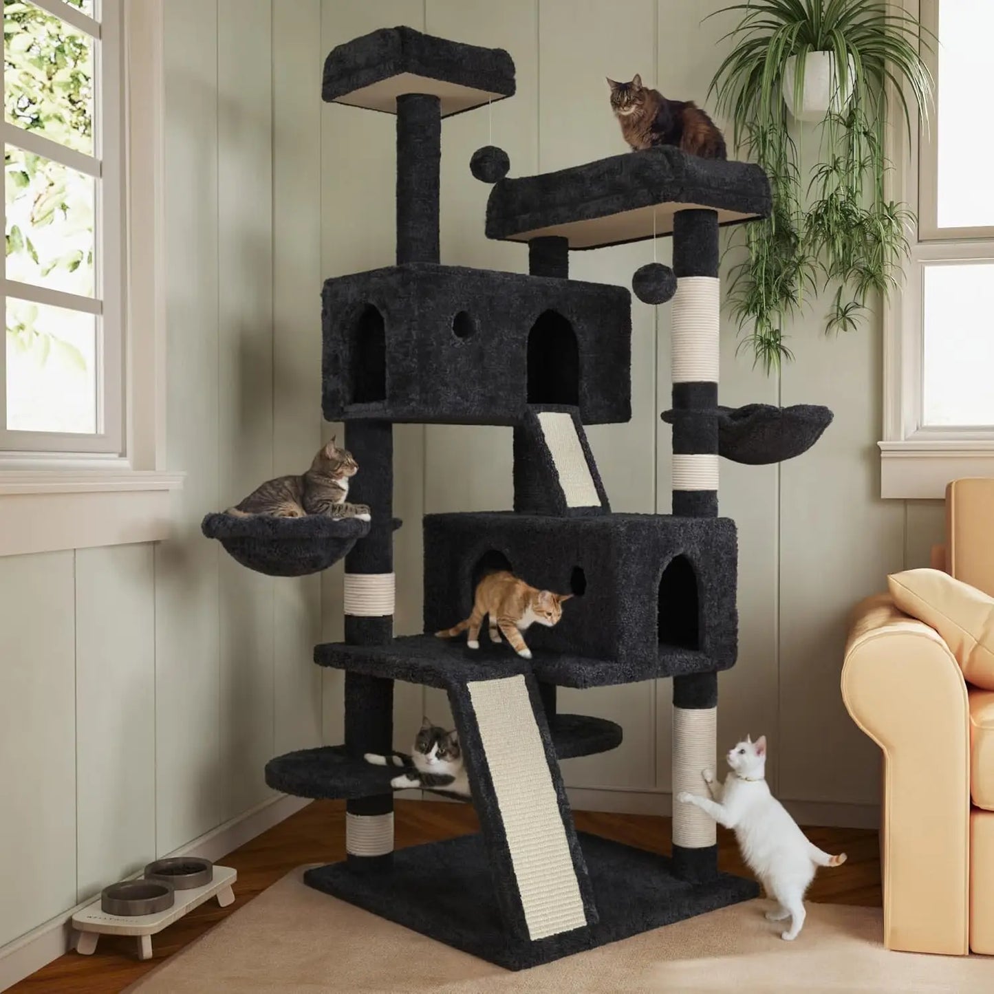 66 Inch Multi Level Cat Tree Tower Indoor With Sisal Rope