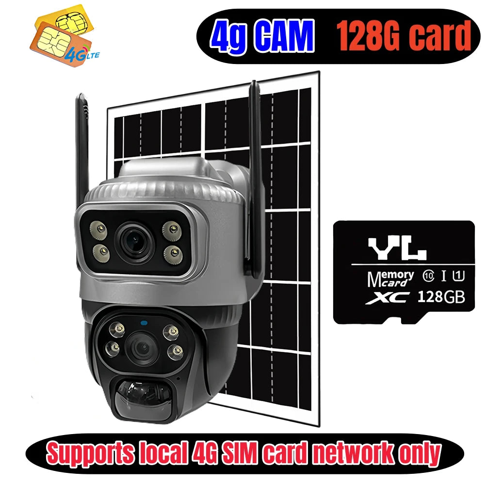 Outdoor 4G Solar Camera 8MP 4K Dual Lens Night Vision PTZ