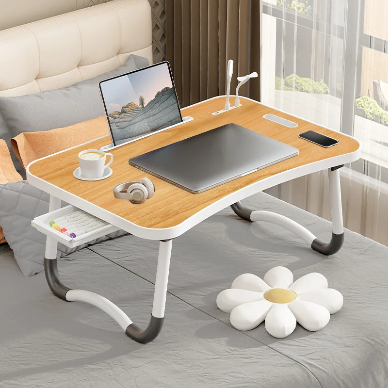 Portable Laptop Desk with USB Light Small Fan Cup Holder Tablet Slot and Lifting Handle