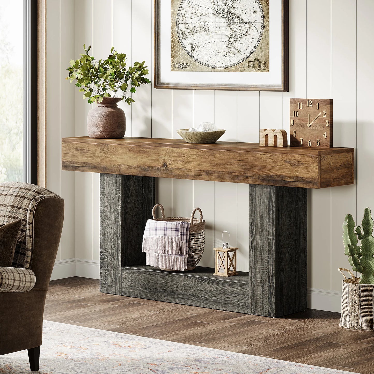 Tribesigns Two Tier Farmhouse 63 Inch Entryway Console Table With U Shaped Base
