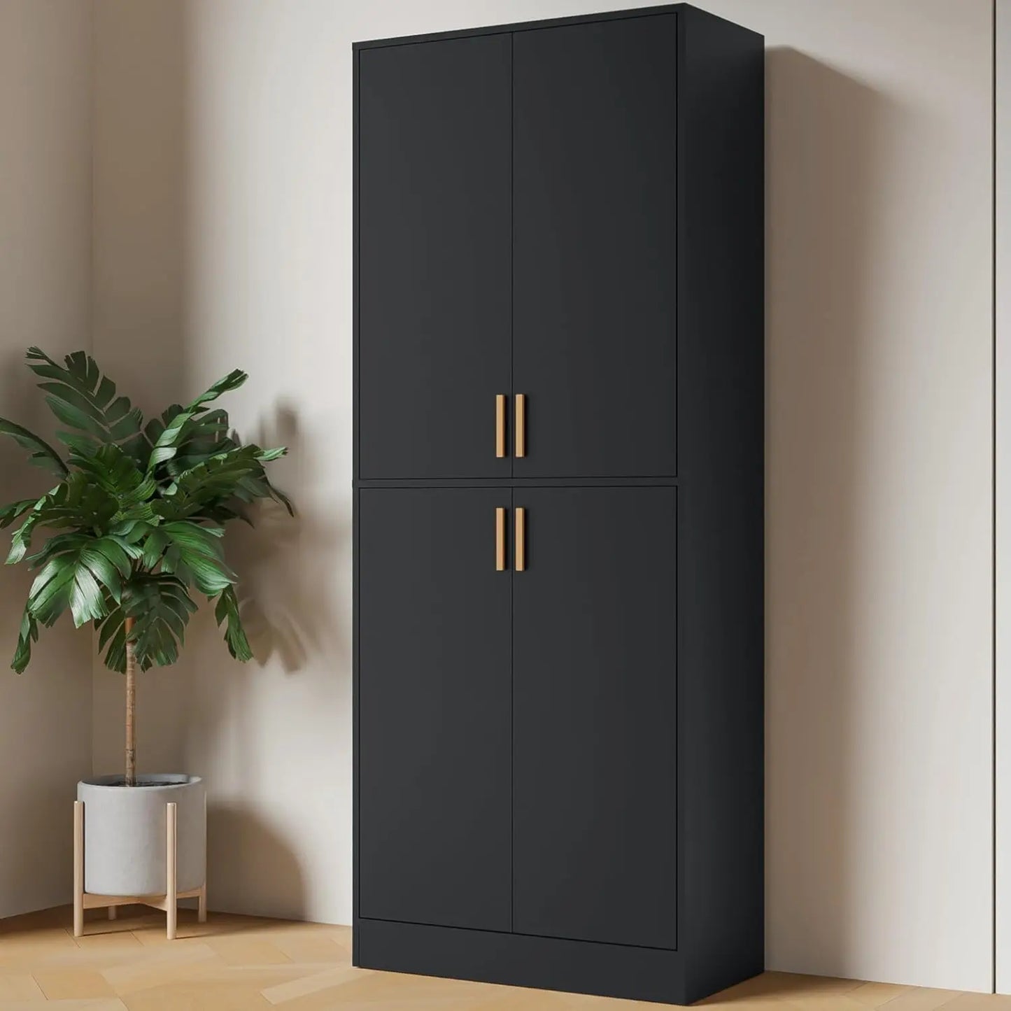71 Inch Tall Modern Wood Kitchen Pantry Cabinet With Four Doors And Shelves