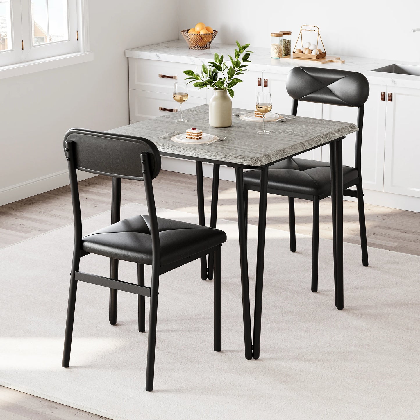 Small Dining Table Set for Two with Upholstered Chairs