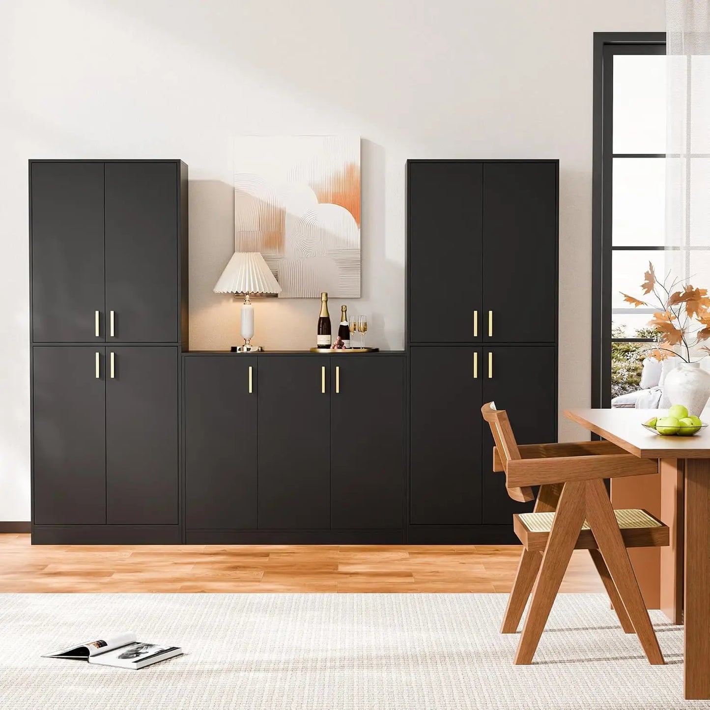 71 Inch Tall Modern Wood Kitchen Pantry Cabinet With Four Doors And Shelves