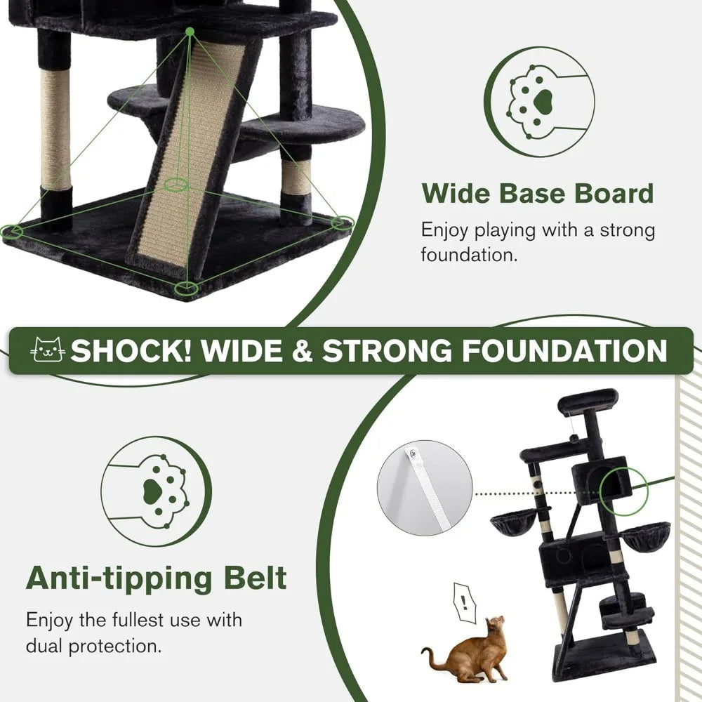 66 Inch Multi Level Cat Tree Tower Indoor With Sisal Rope