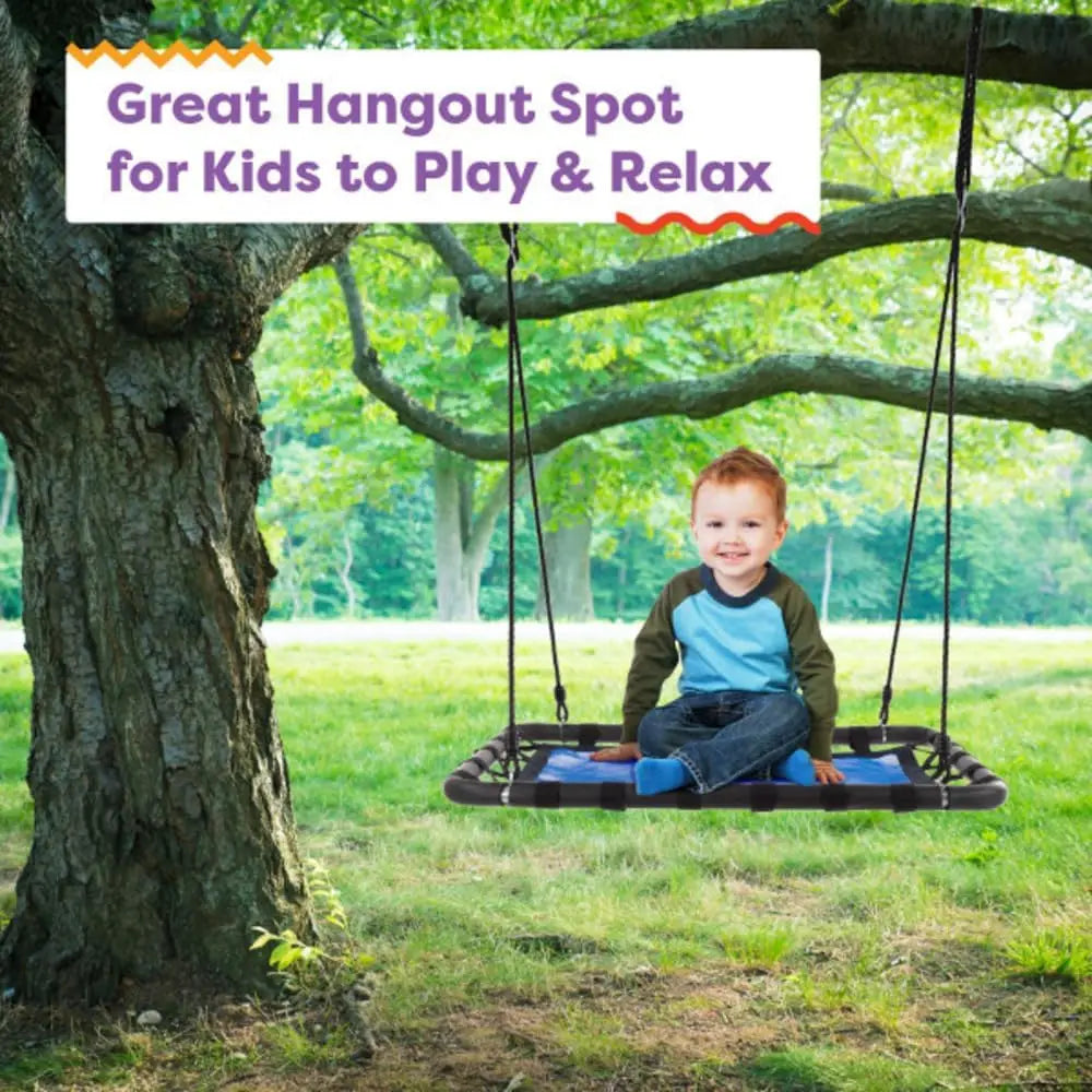 Kids Platform Swing Set With Adjustable Rope For Tree Or Playground Blue Black