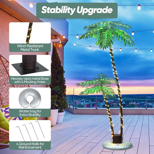 Lighted Palm Trees for Outside Patio 6Ft Fake Palm Tree with 8 Mode LED Lights for Tiki Bar Christmas Decor Artificial Palm Trees