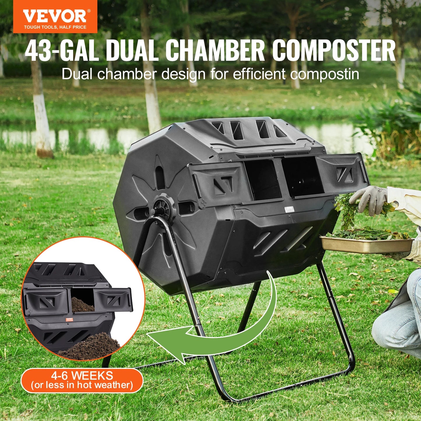 Dual Chamber 43 Gal Composting Tumbler With BPA Free