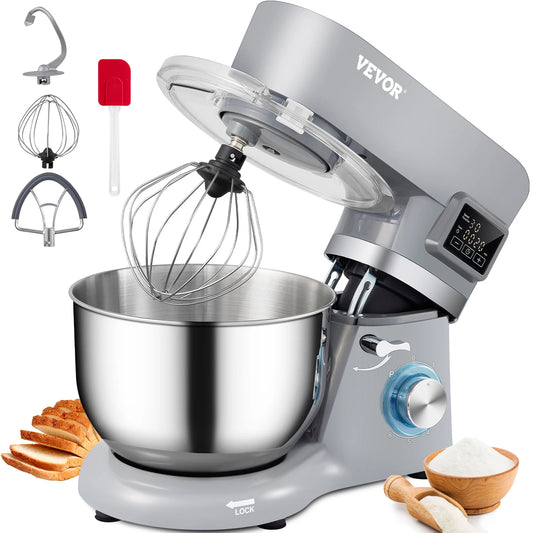 Electric Dough Mixer with 6 Speeds LCD Screen Timing 5.8 Qt Stainless Steel Bowl Dough Hook Flat Beater