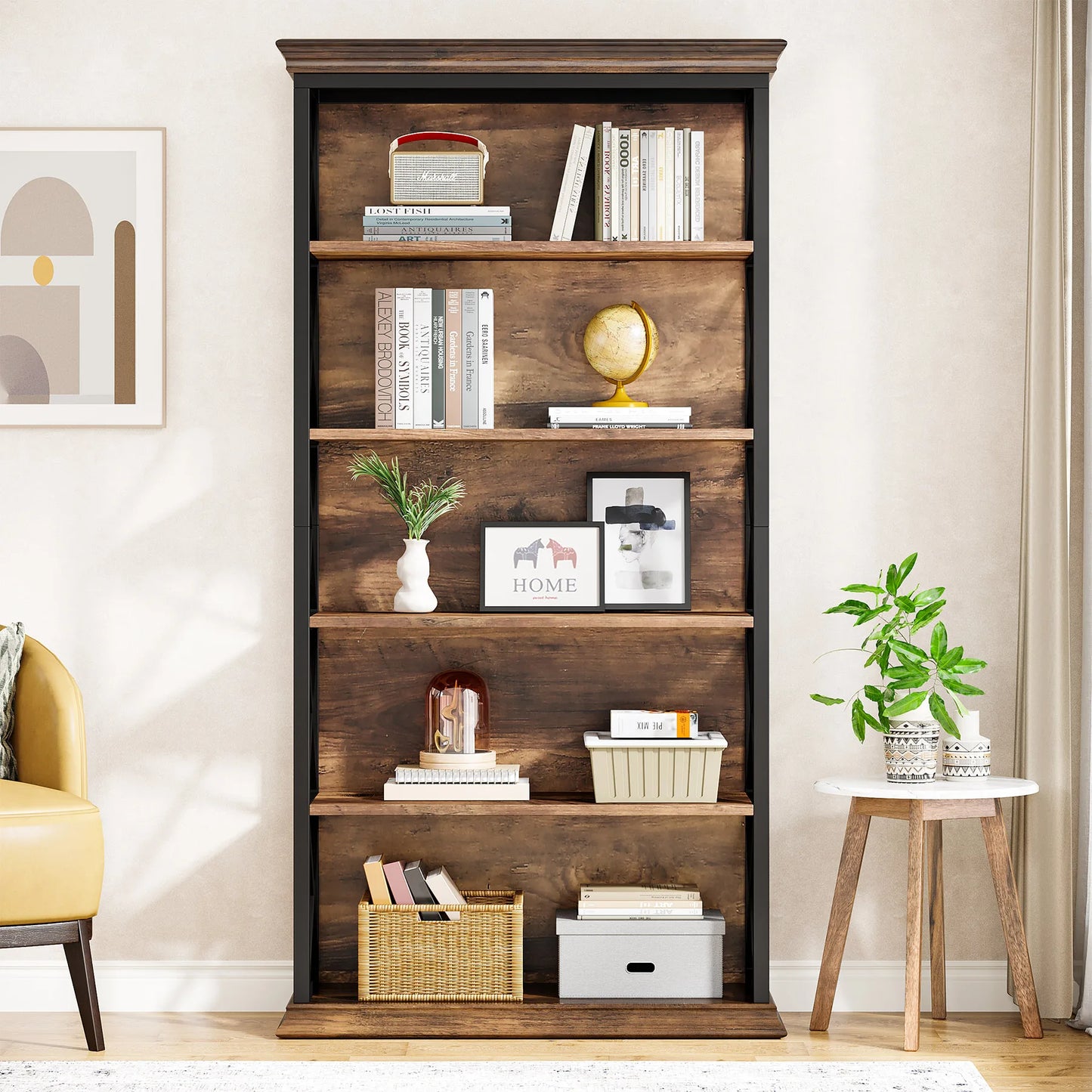 Tribesigns 5 Tier Industrial Wood Bookcase 71 Inch Modern Bookshelf