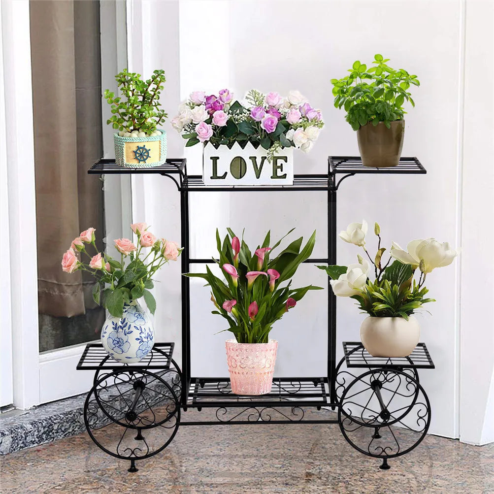 Large Metal Plant Stand Indoor Six Tier Garden Cart Plant Holder Wrought Iron