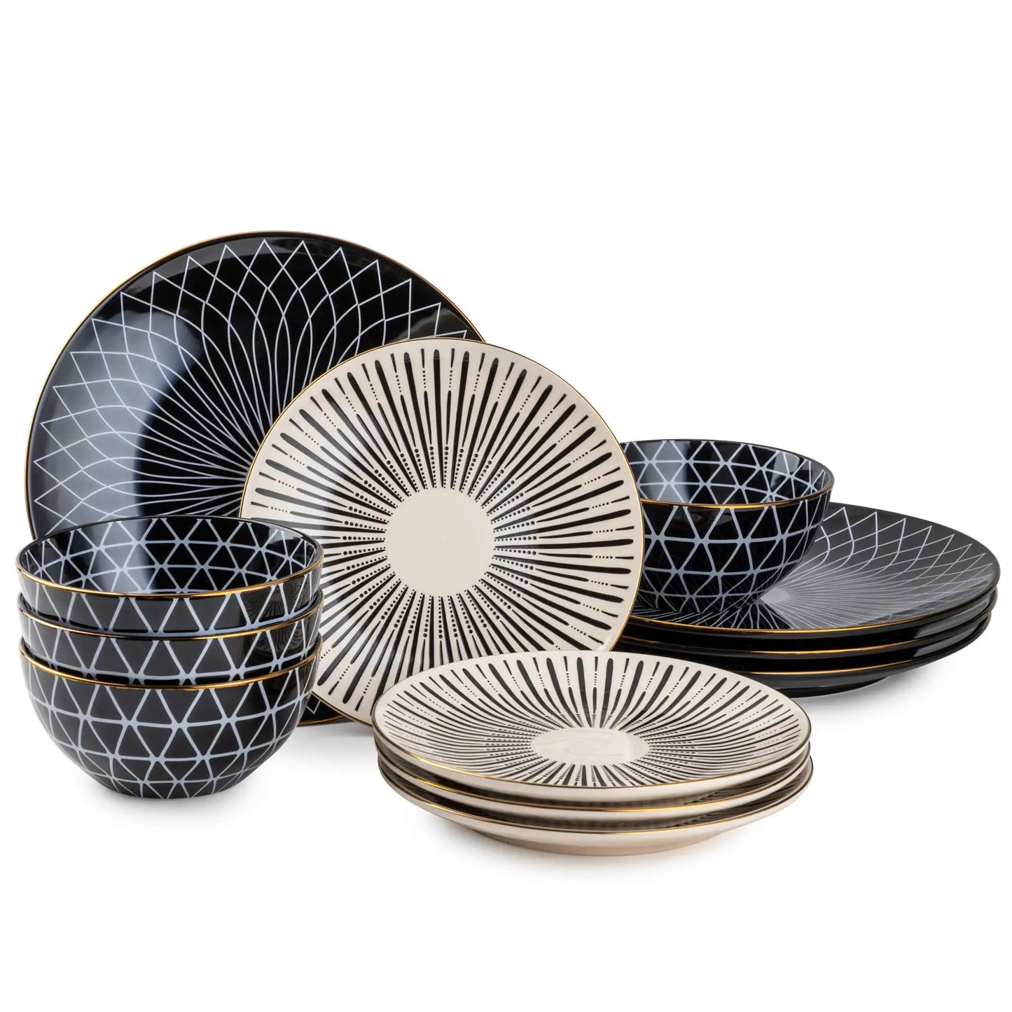 12 Piece Stoneware Dinnerware Set, Service for 4 - Durable