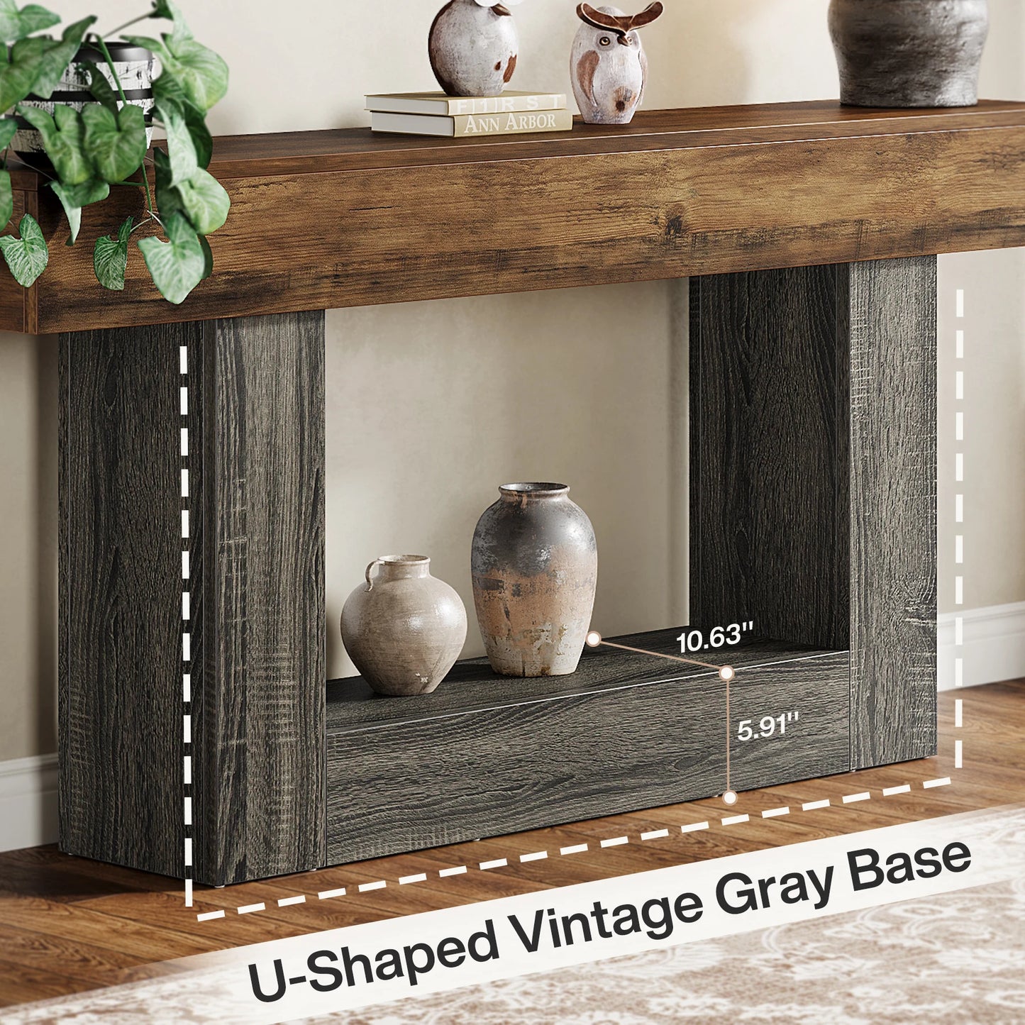 Tribesigns Two Tier Farmhouse 63 Inch Entryway Console Table With U Shaped Base