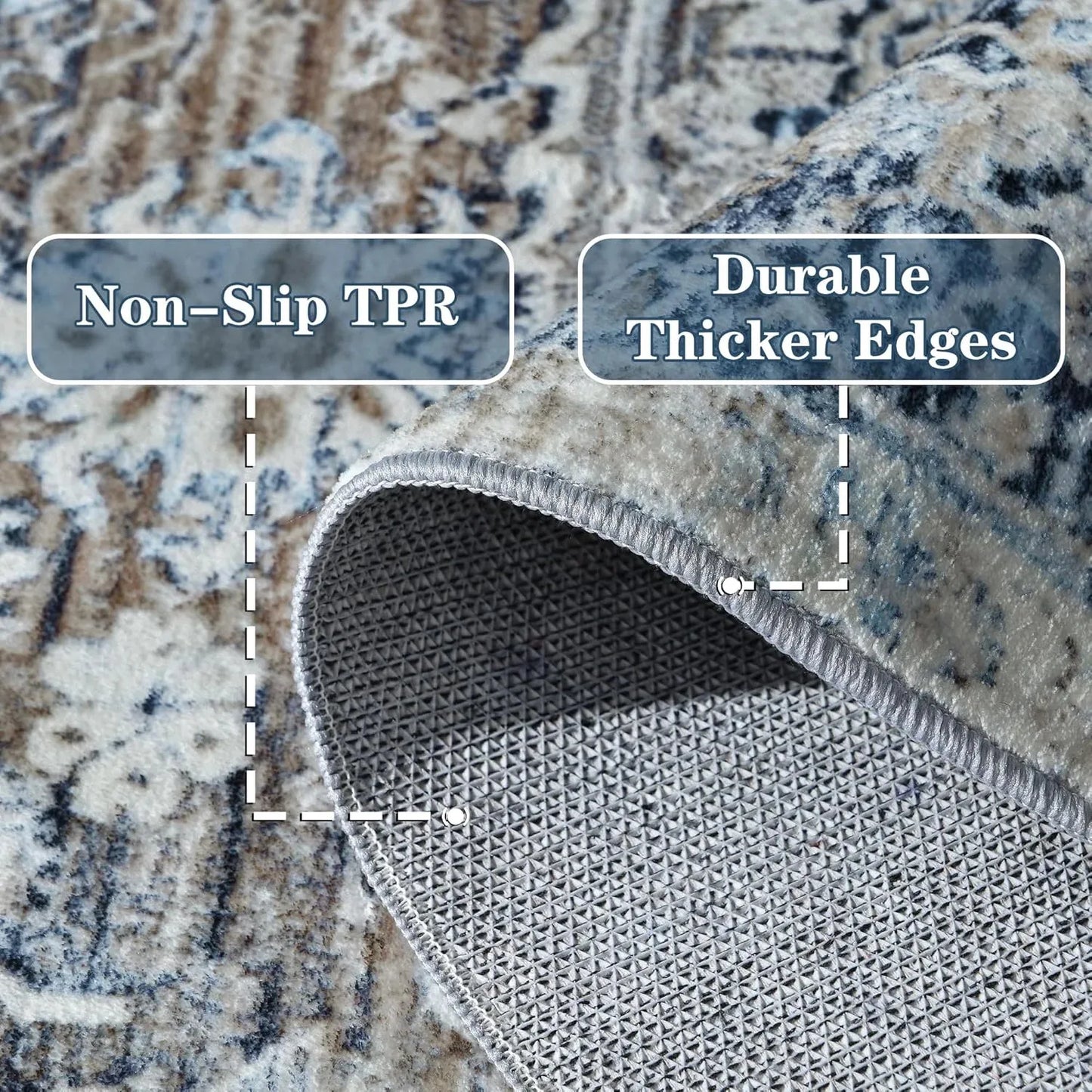Faux Cashmere Vintage Printed Rug Area Rugs, Low Pile Style