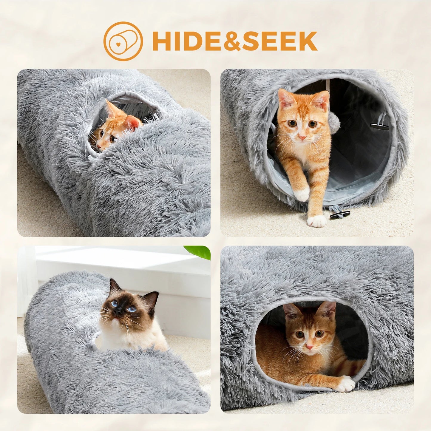 Collapsible Fluffy Plush Cat Tunnel Foldable 44 Inches