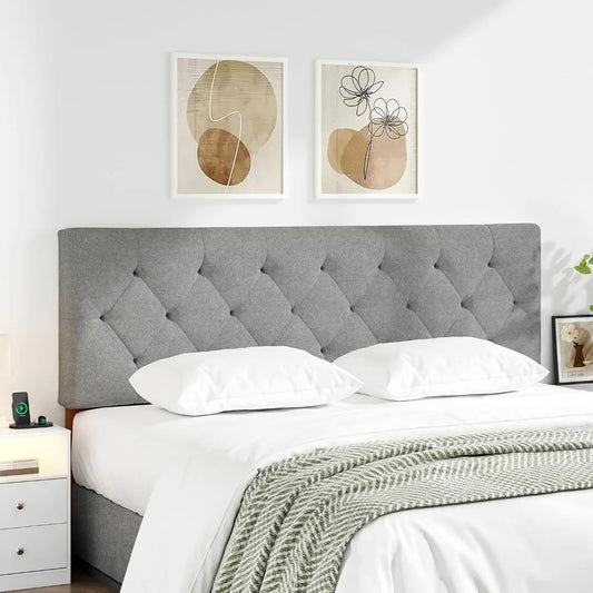 Upholstered Queen Size Headboard Only Adjustable Height Bed Frame 49 to 62 Inches Modern Design