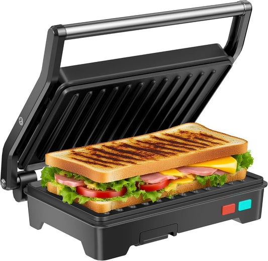 Panini Grill 1000W Sandwich Maker With Nonstick Plates Opens 180 Degrees
