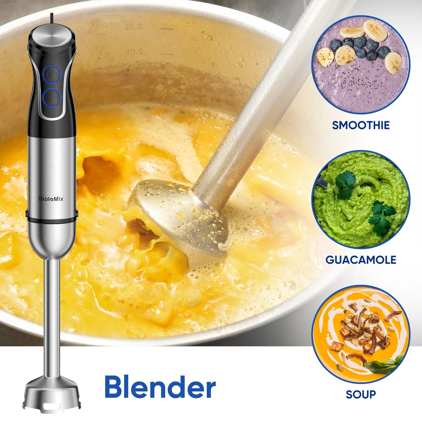 5 In 1 Immersion Hand Blender 1500W Blender With 304 Stainless Steel Blade Food Processor Smoothies Puree Baby Food