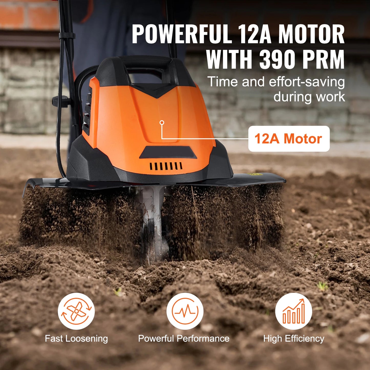 12 Amp Electric Tiller 18 Inch Tilling Width 3.94 Inch Tilling Depth Corded Cultivator