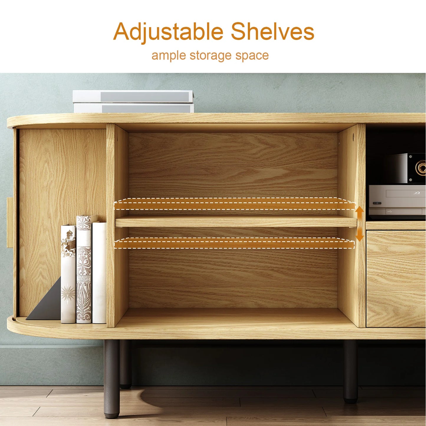 69 Inch TV Stand With Power Outlet Storage Drawer And Adjustable Shelves