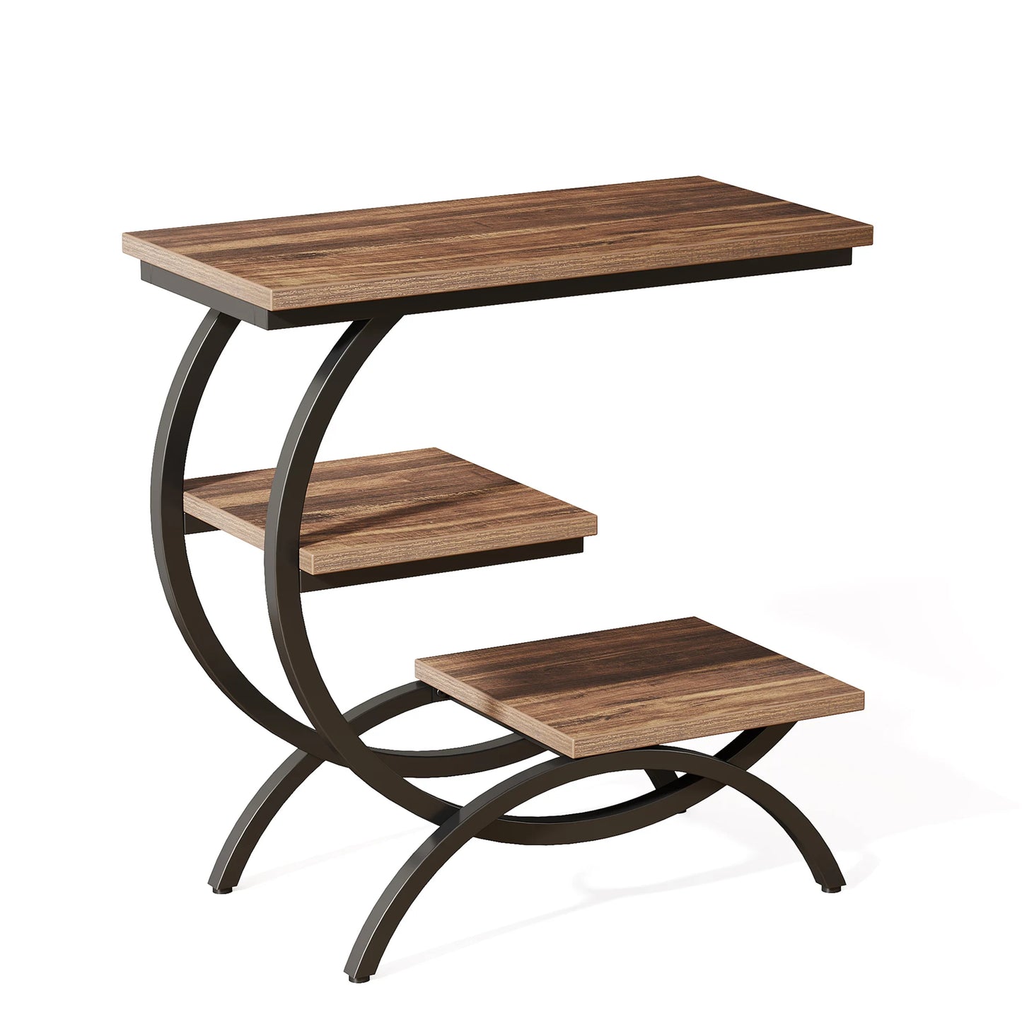 C Shaped End Table Industrial 3 Tier With Storage Shelves For Couch