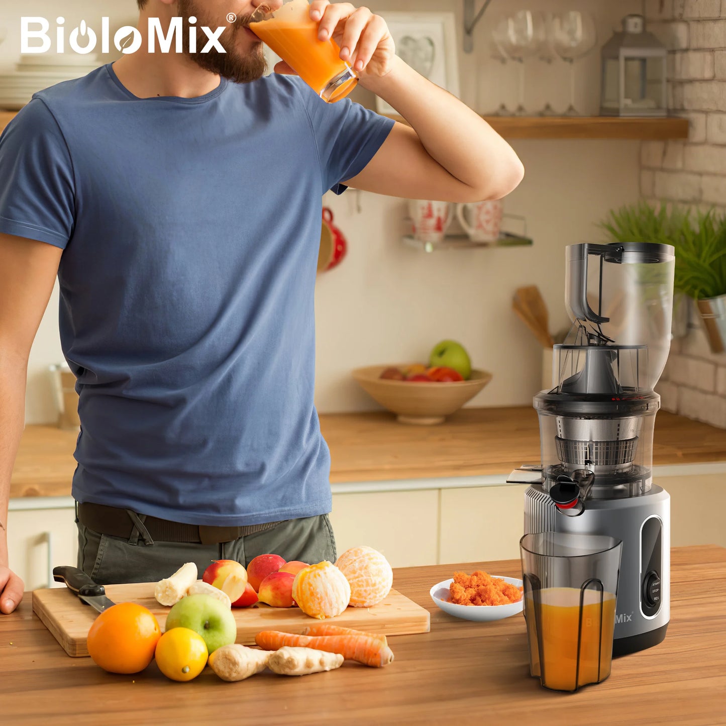 Cold Press Juicer with 75mm Feed Chute, 200W 40-65RPM Powerful Motor Fits Whole Fruits