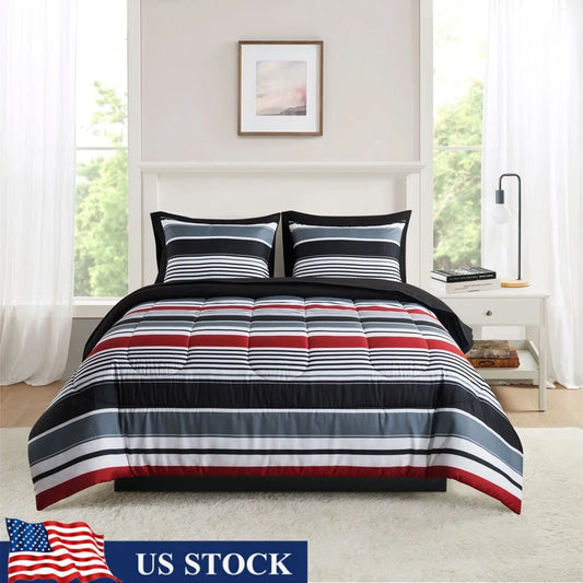 7 Piece Reversible Queen Bedding Set Comforter Sheets Pillowcases Shams Soft Polyester Machine Washable